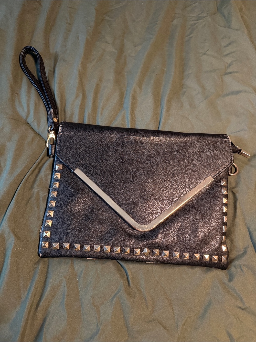 Source Unknown Black Studded Envelope Wristlet Clutch with Gold Trim